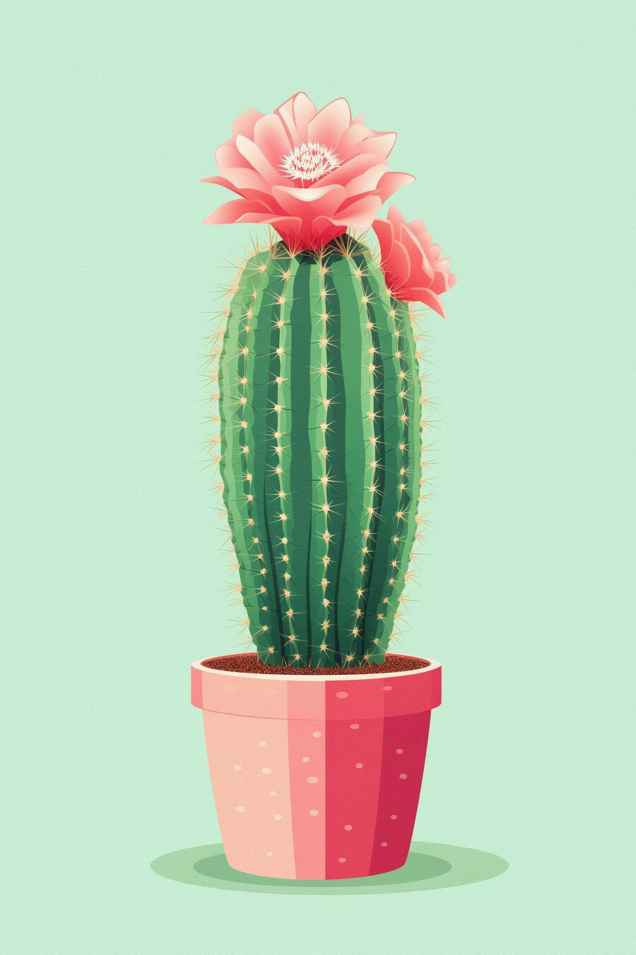 Bloemencactus in roze pot — volledig ontwerp