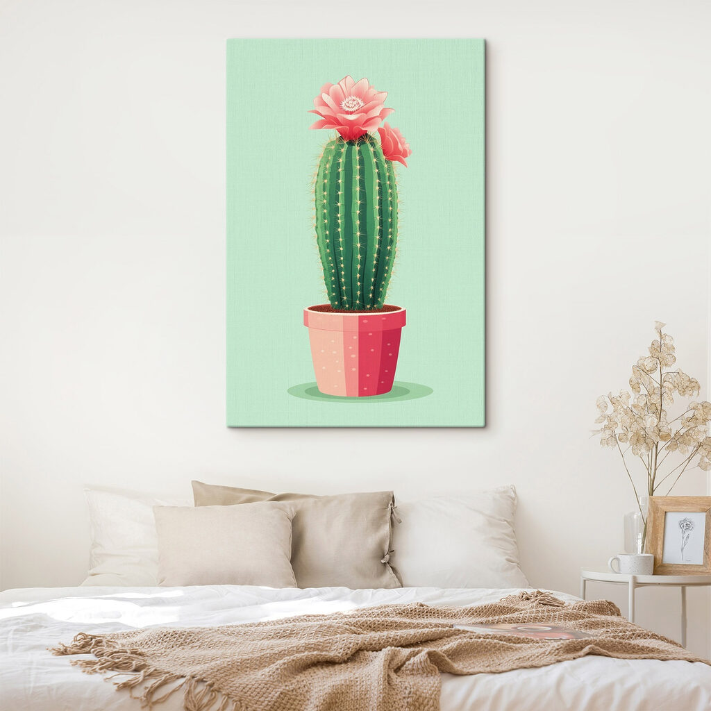 Bloemencactus in roze pot — interieur 2