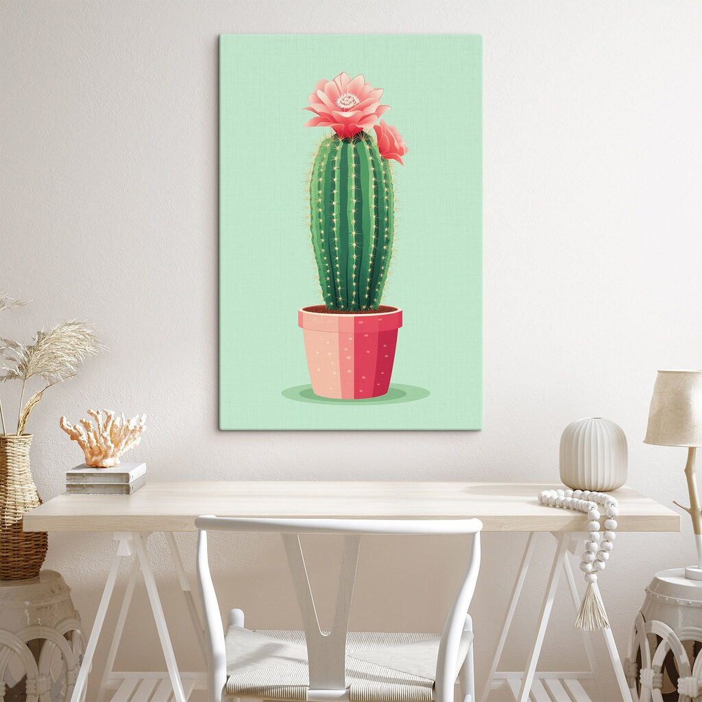 Bloemencactus in roze pot — interieur 1