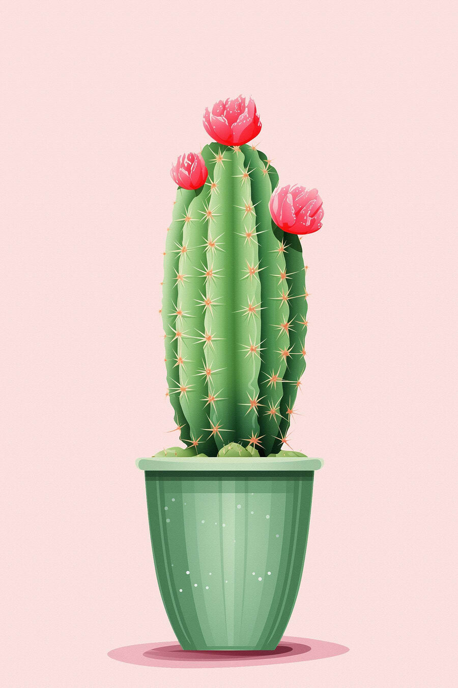 Groene cactus op pastelroze — volledig ontwerp