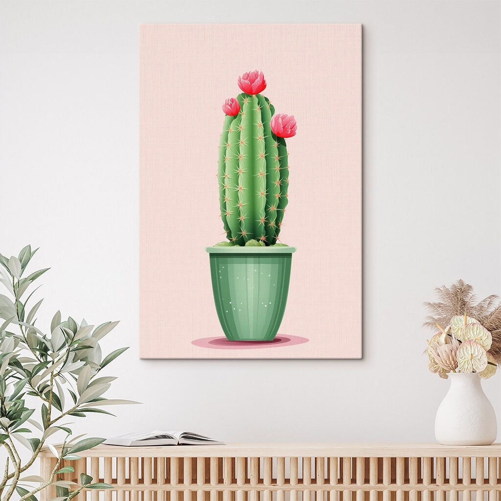 Groene cactus op pastelroze — interieur 2
