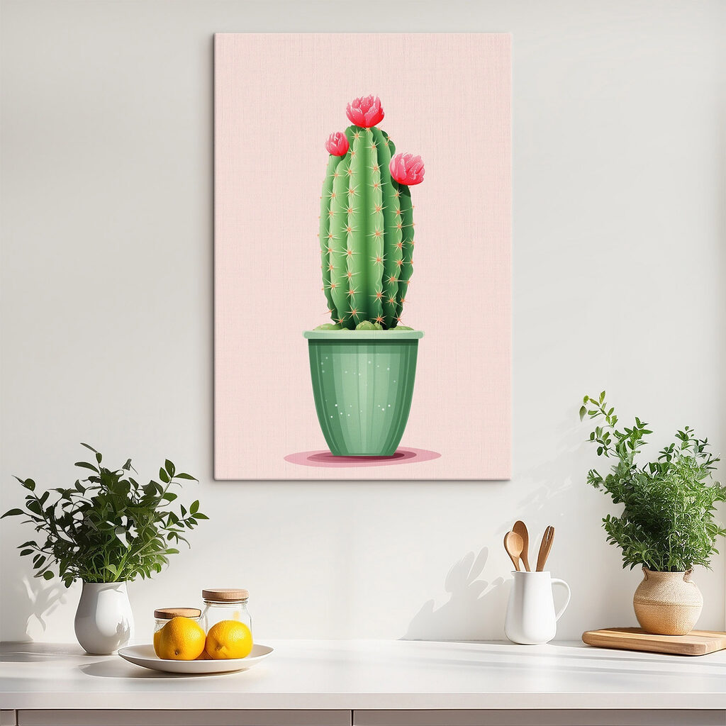 Groene cactus op pastelroze — interieur 1