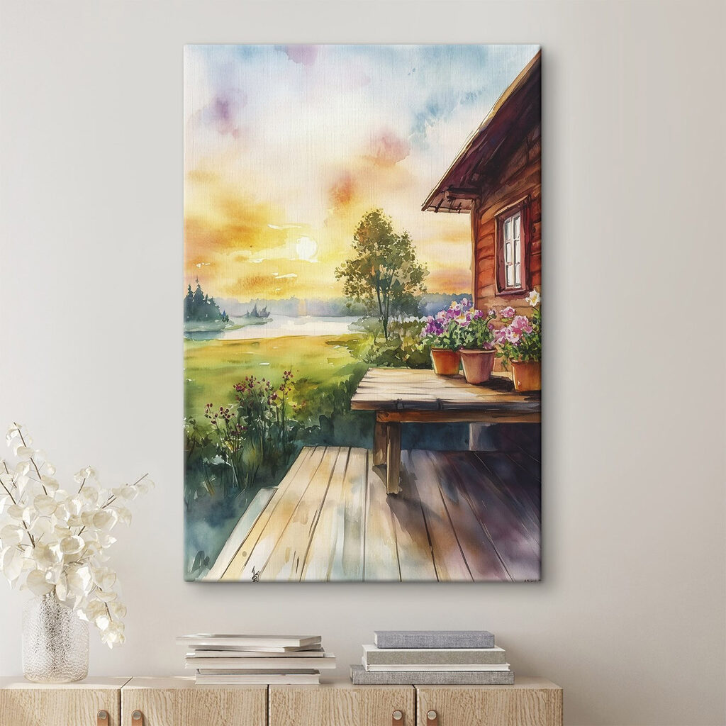 Houten veranda in avondzon in een interieur