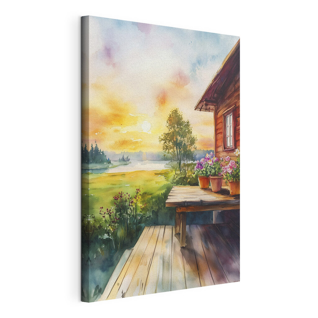Houten veranda in avondzon — productweergave