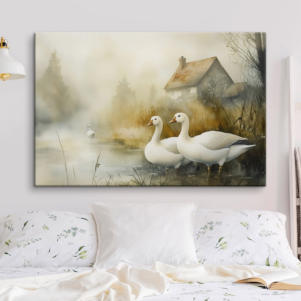 Ganzen bij mistig huisje — interieur 1