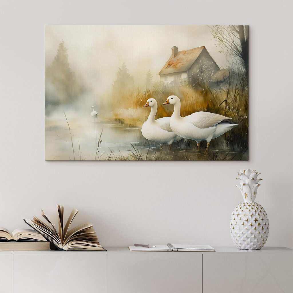 Ganzen bij mistig huisje — interieur 2