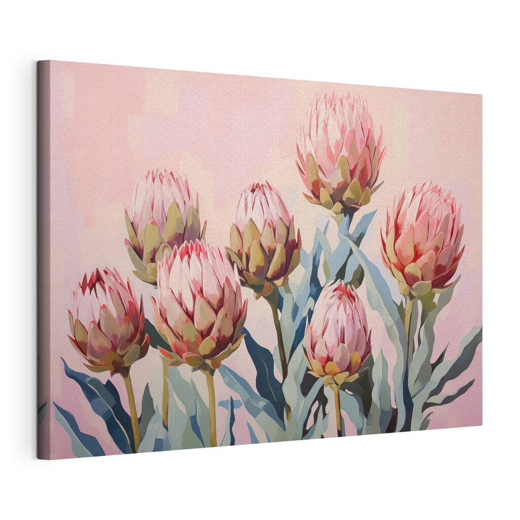 Roze protea op pastelvlakken — productweergave