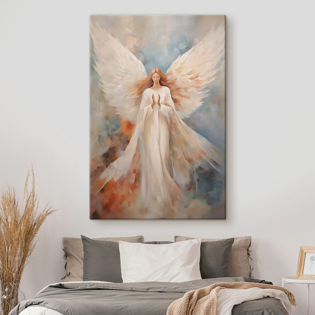 Engel in zachtblauwe lichtstreken — interieur 1