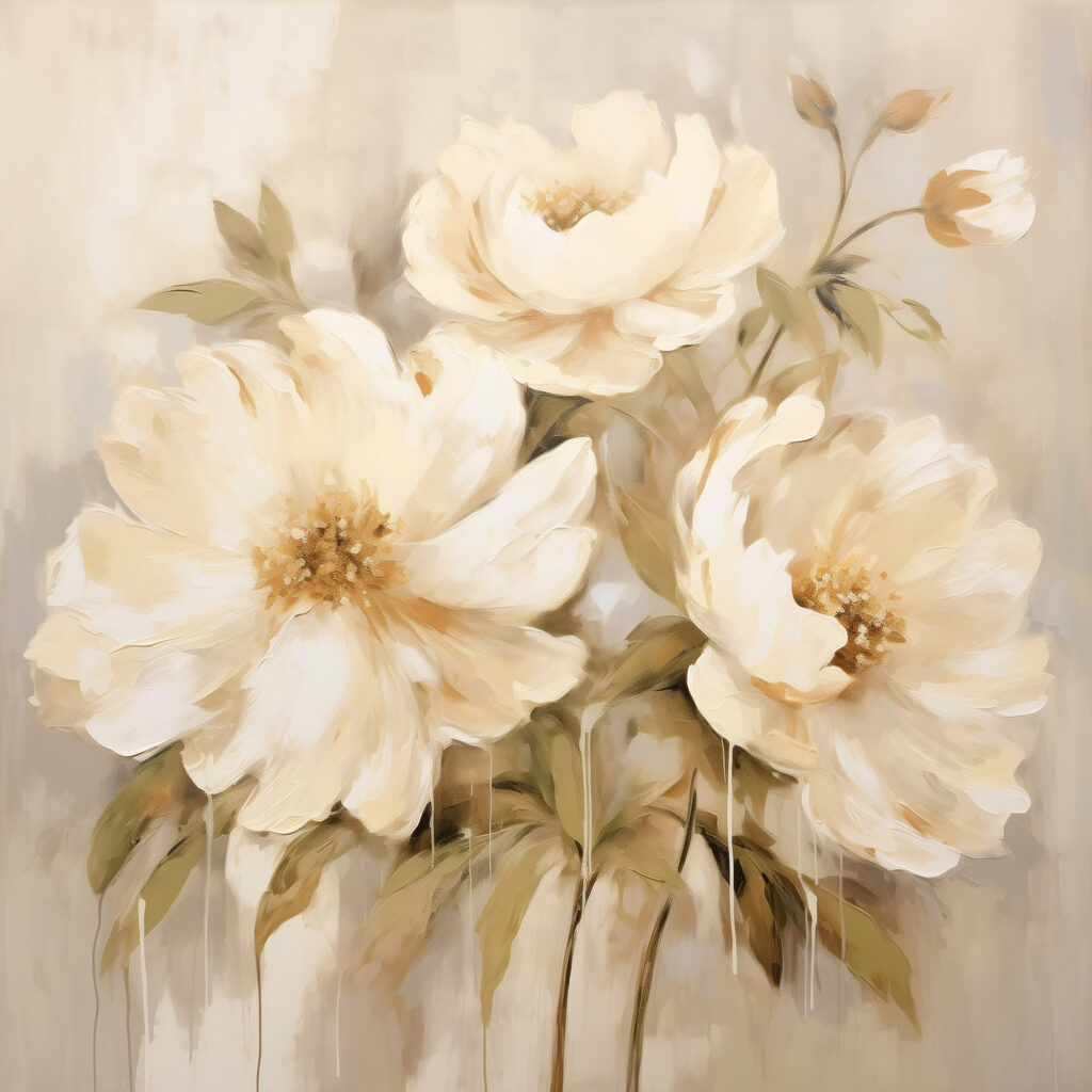 Roomwitte bloemen op beige — volledig ontwerp
