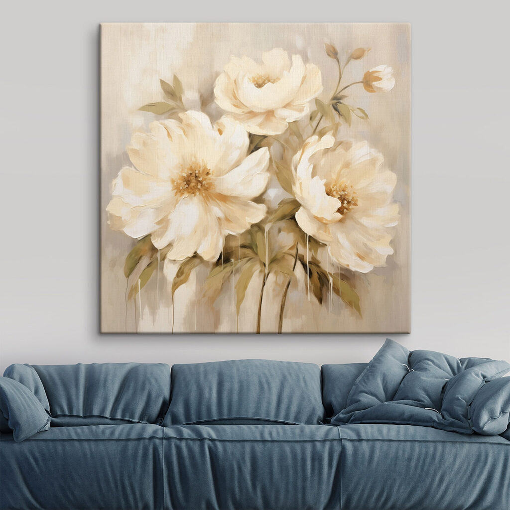 Roomwitte bloemen op beige — interieur 1