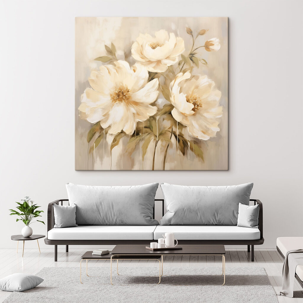Roomwitte bloemen op beige — interieur 2