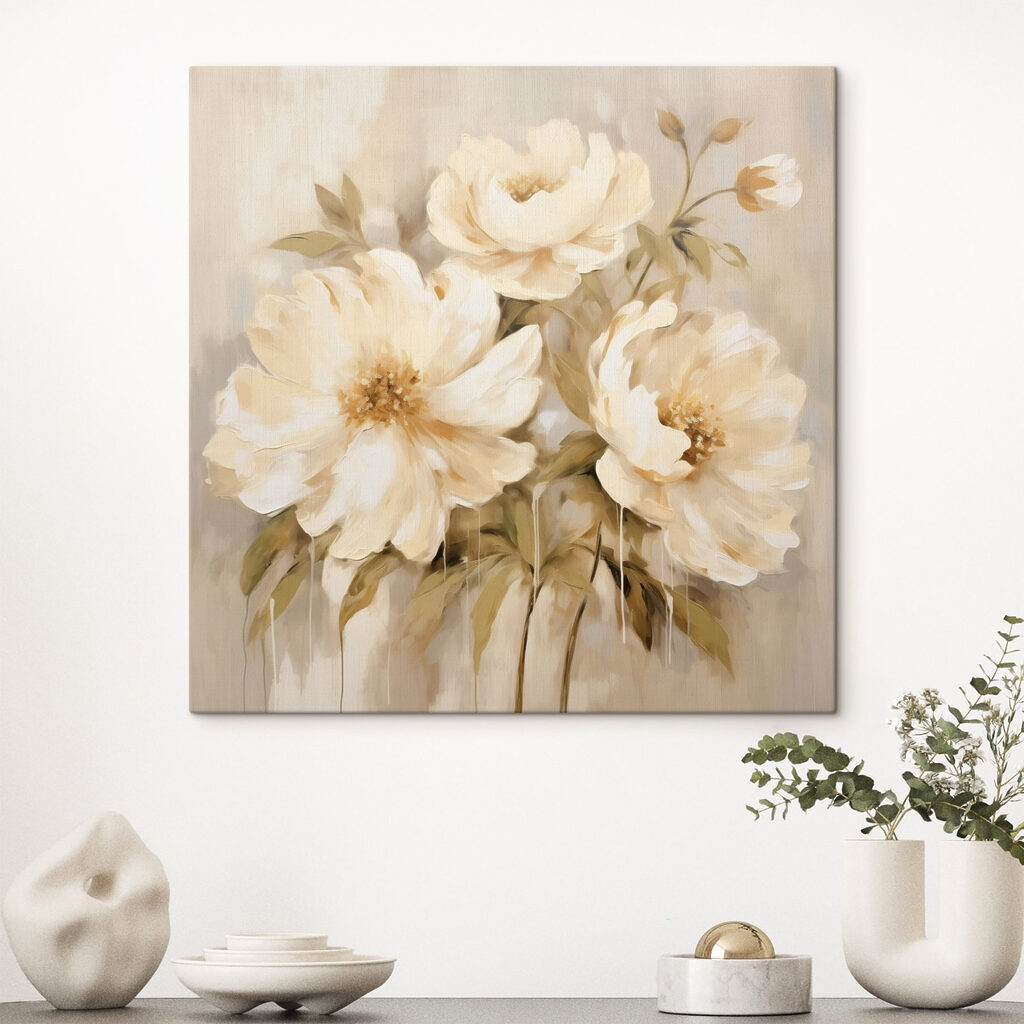 Roomwitte bloemen op beige — interieur 3