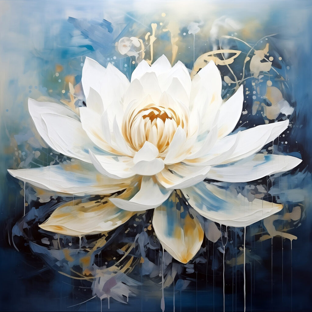 Witte lotus in blauwnevel — volledig ontwerp