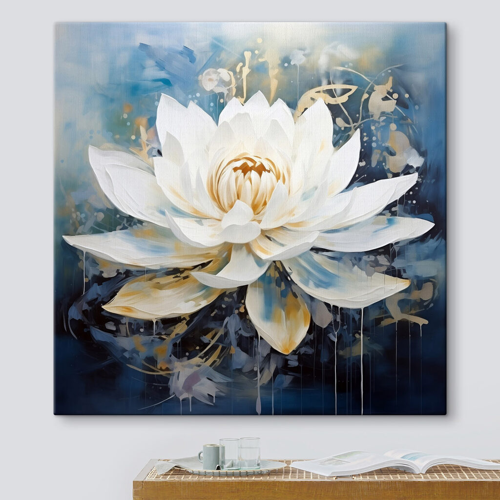Witte lotus in blauwnevel — interieur 3