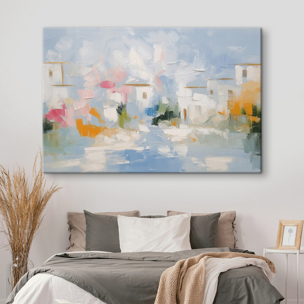 Schilderij van een landschap in een interieur
