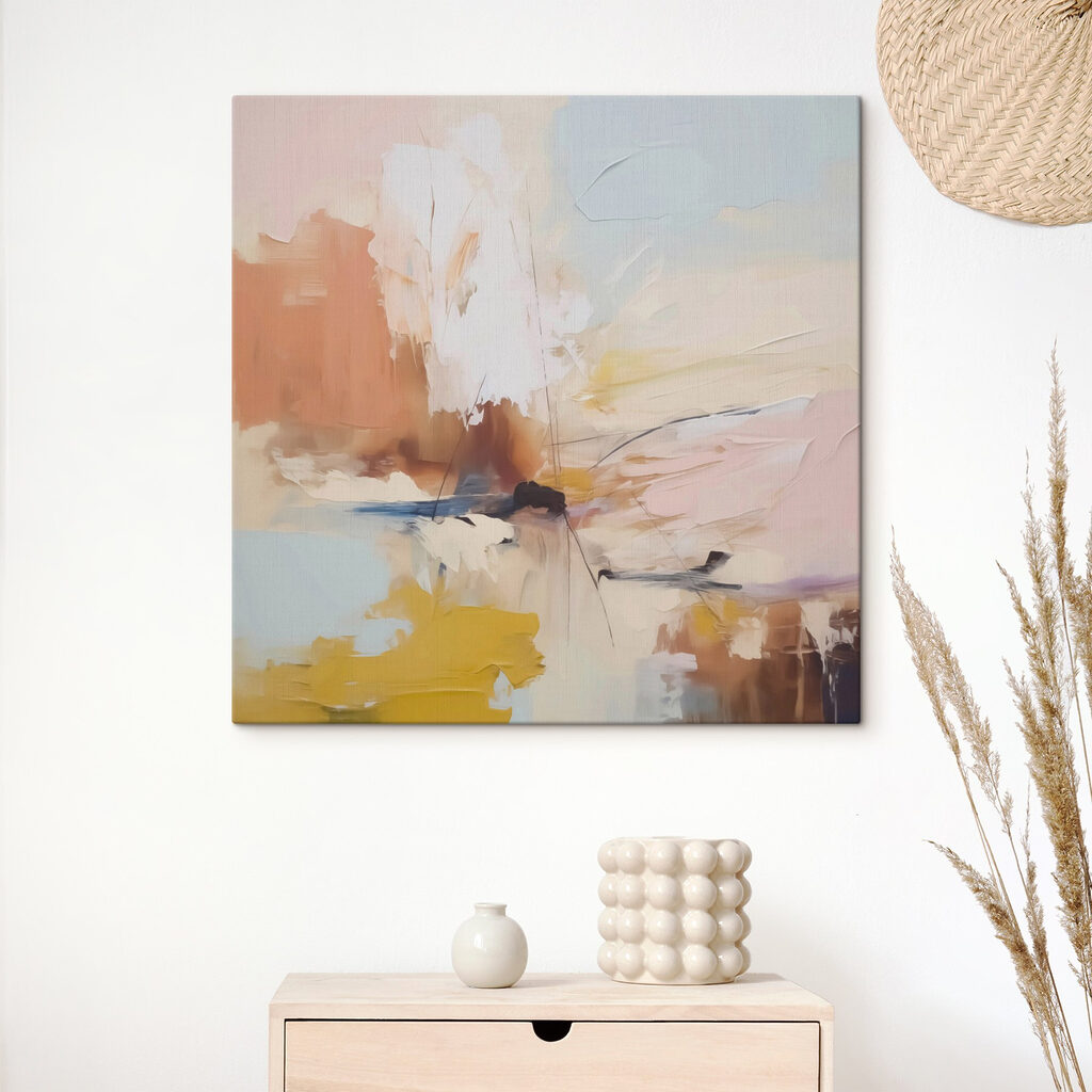 Perzikvlakken met blauwe lijnsporen — interieur 1