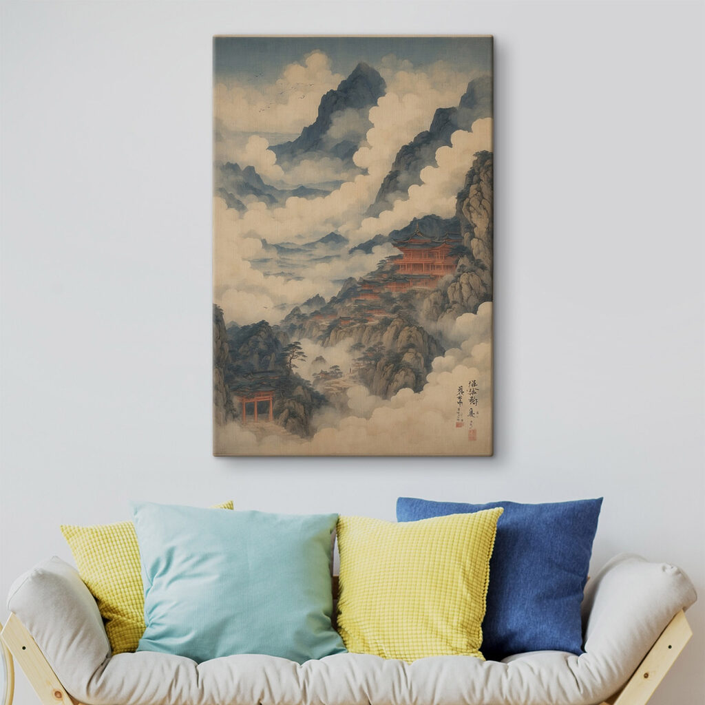Schilderij van een tempel op een berg — interieur 2