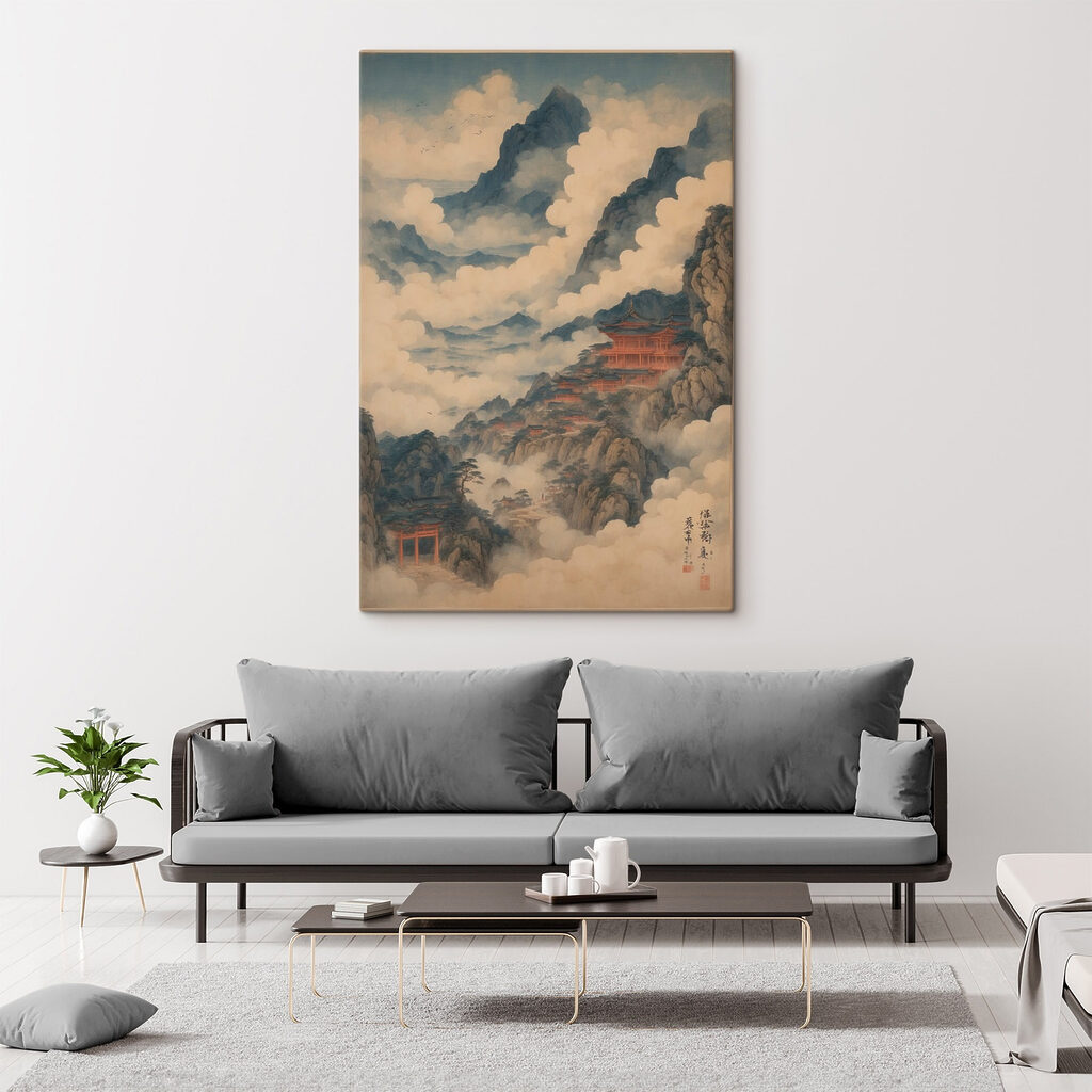 Schilderij van een tempel op een berg — interieur 1