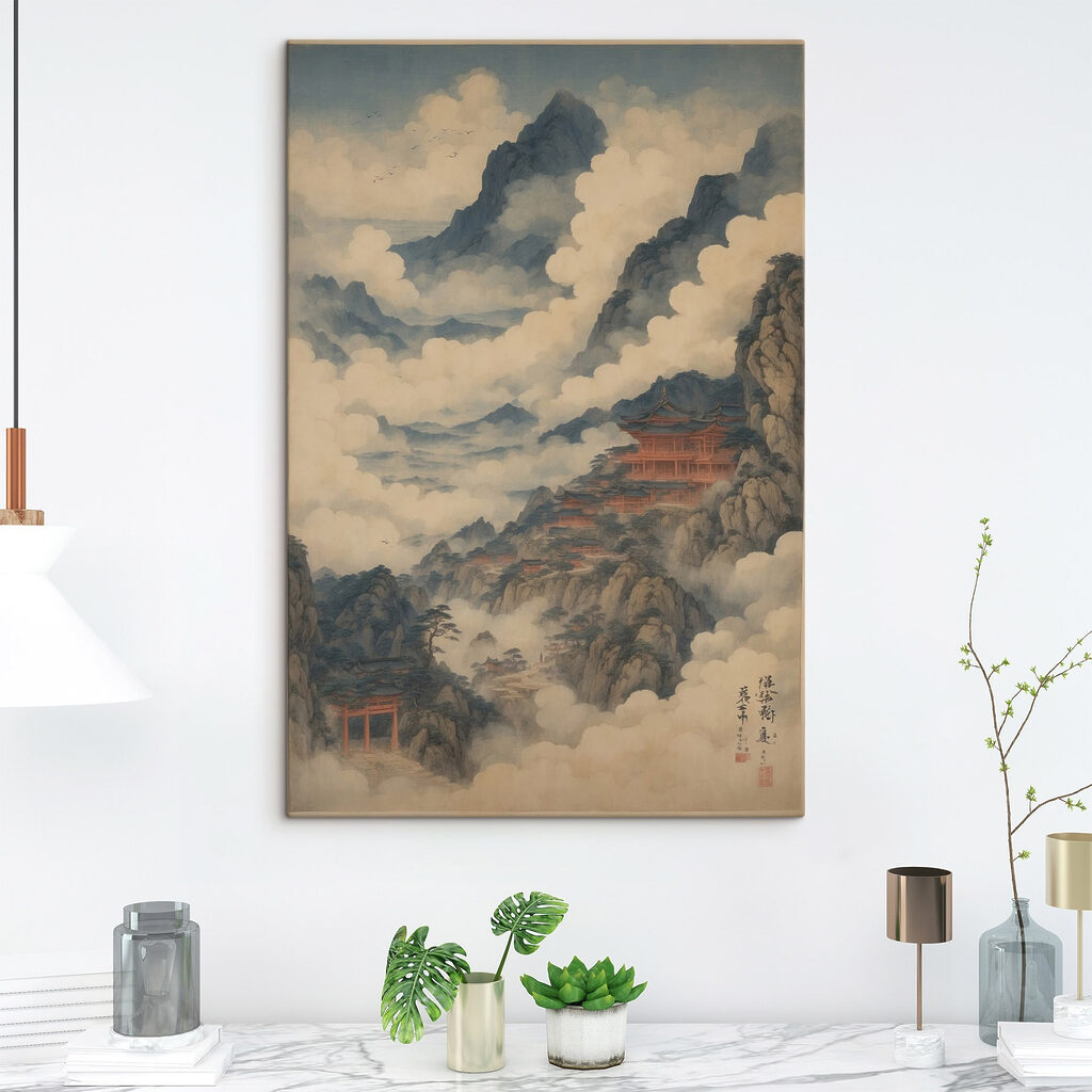 Schilderij van een tempel op een berg — interieur 3