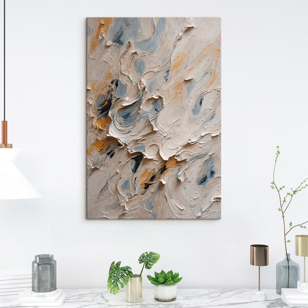 Grijsblauwe streken met oker — interieur 3