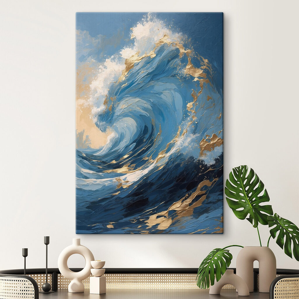 Blauwe golf met goudschuim — interieur 1