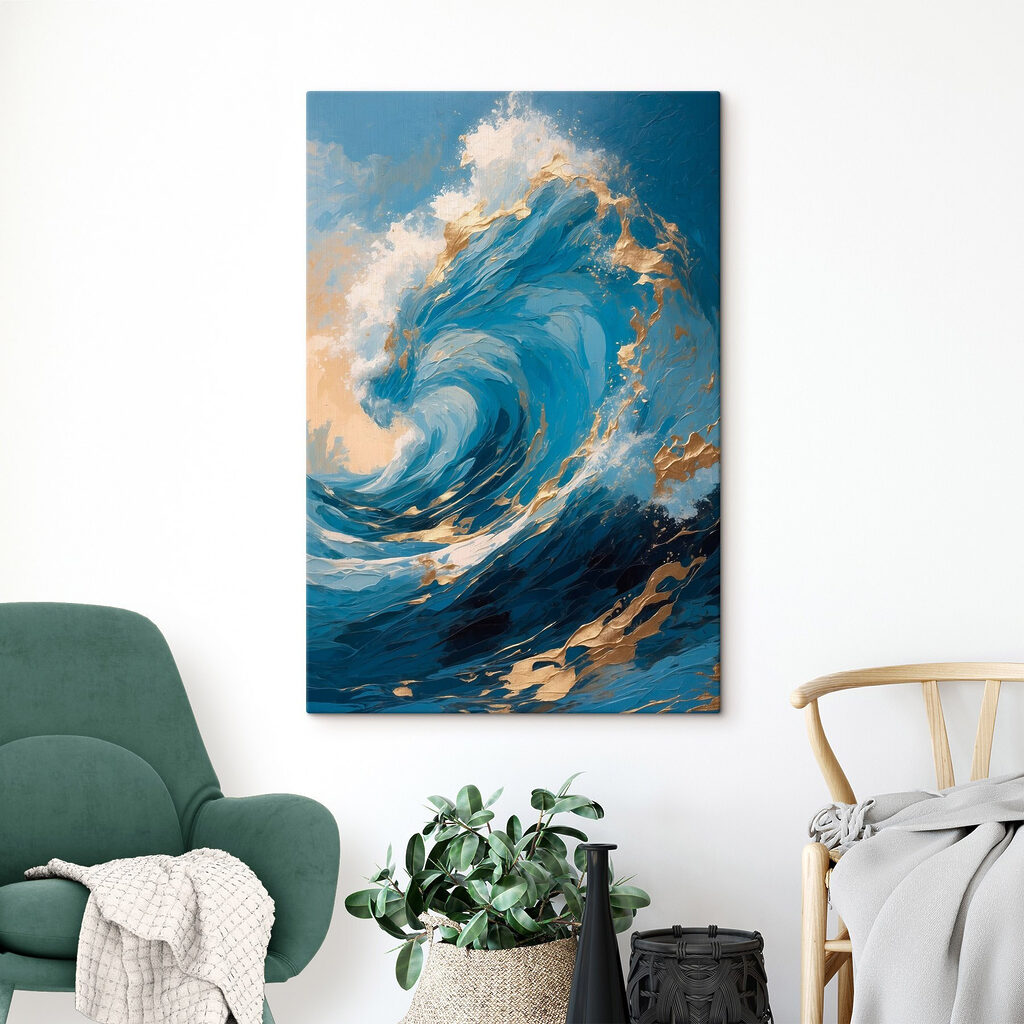 Blauwe golf met goudschuim — interieur 2