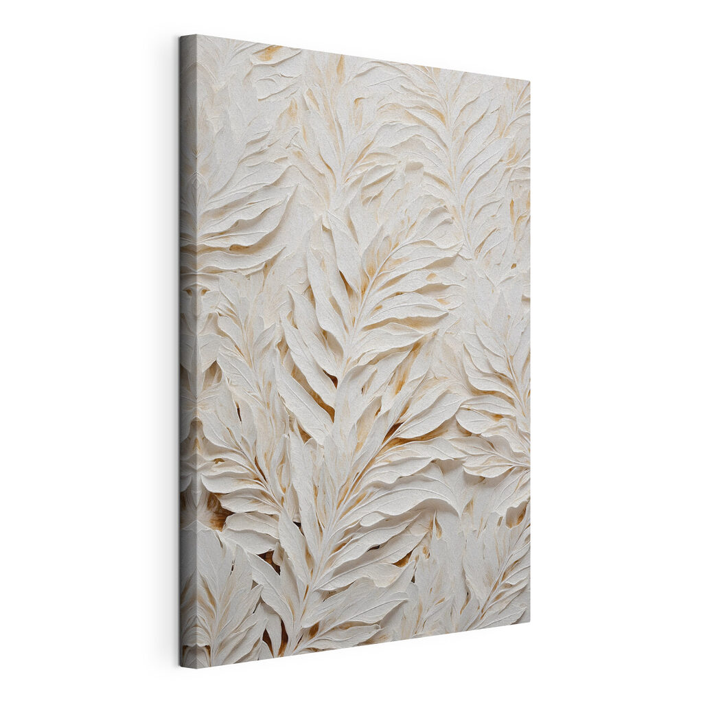 Witte bladranken met schaduw, gespannen canvas met doorlopende rand