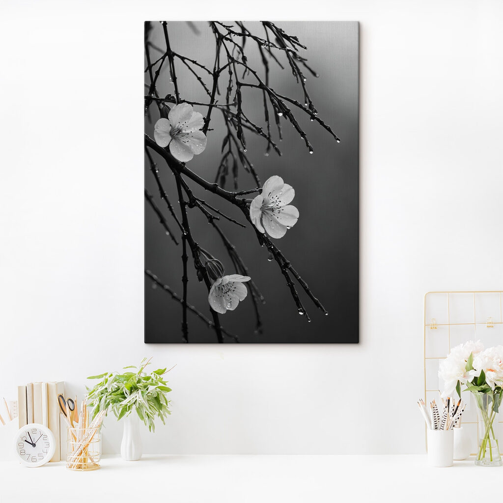 Witte bloesem in regen — interieur 2