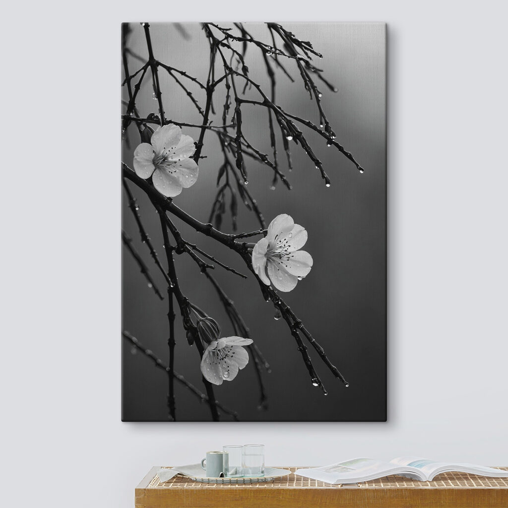 Witte bloesem in regen — interieur 3