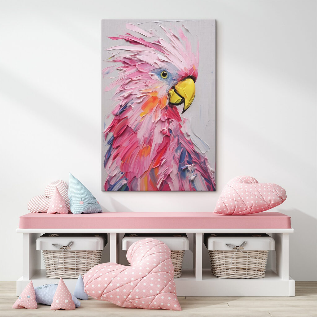 Schilderij van een vogel in een interieur