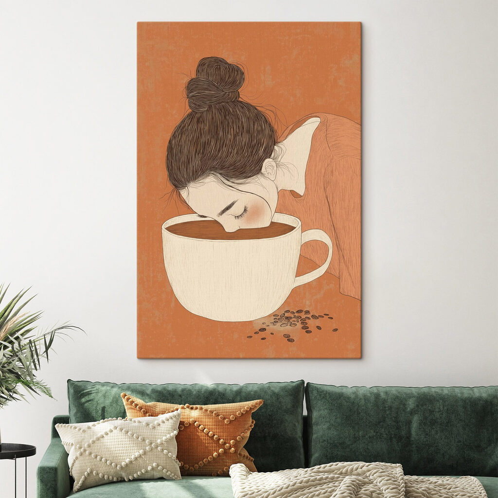 Hoofd in een koffiekop in een interieur