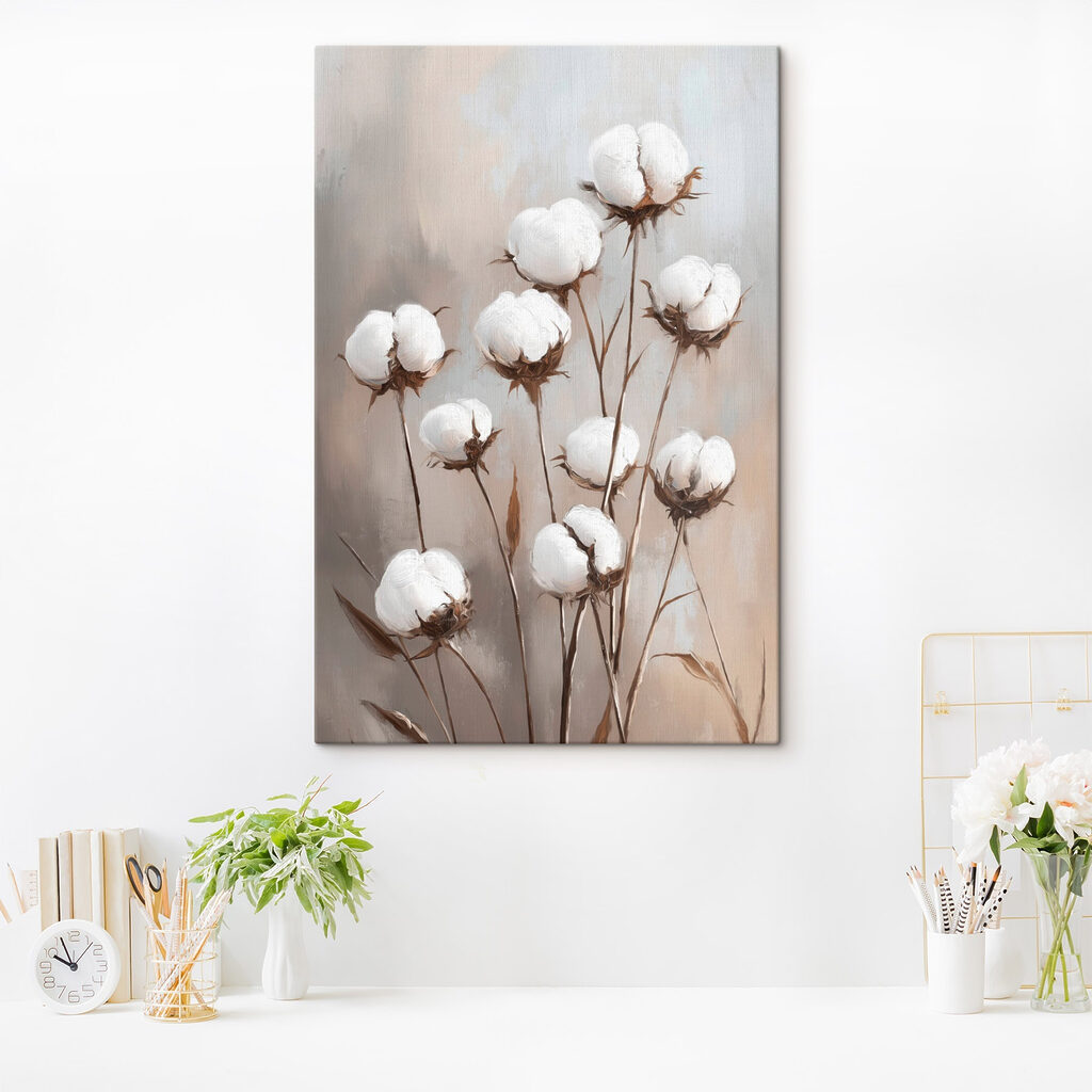 Katoenbollen op bruine stelen — interieur 1