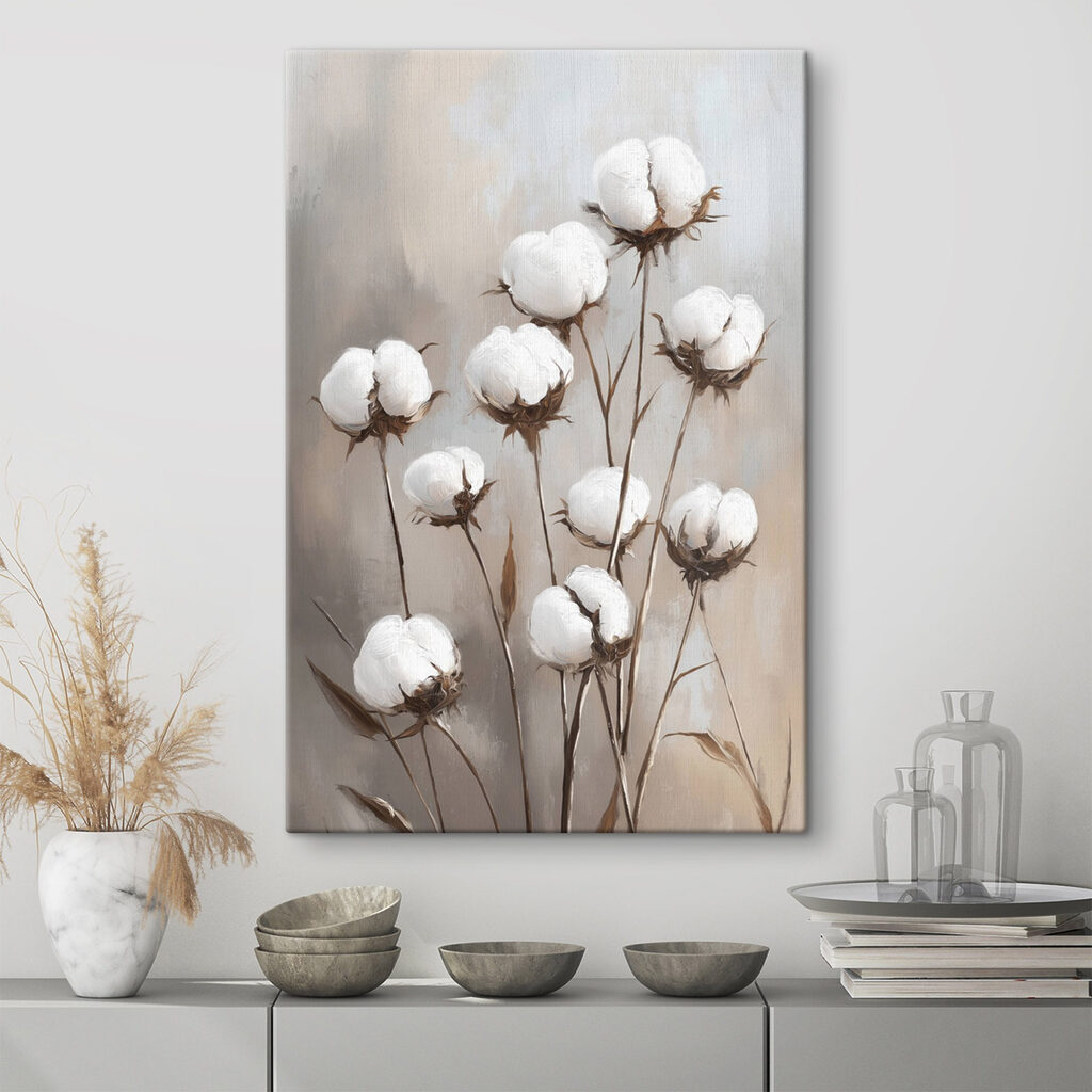 Katoenbollen op bruine stelen — interieur 2