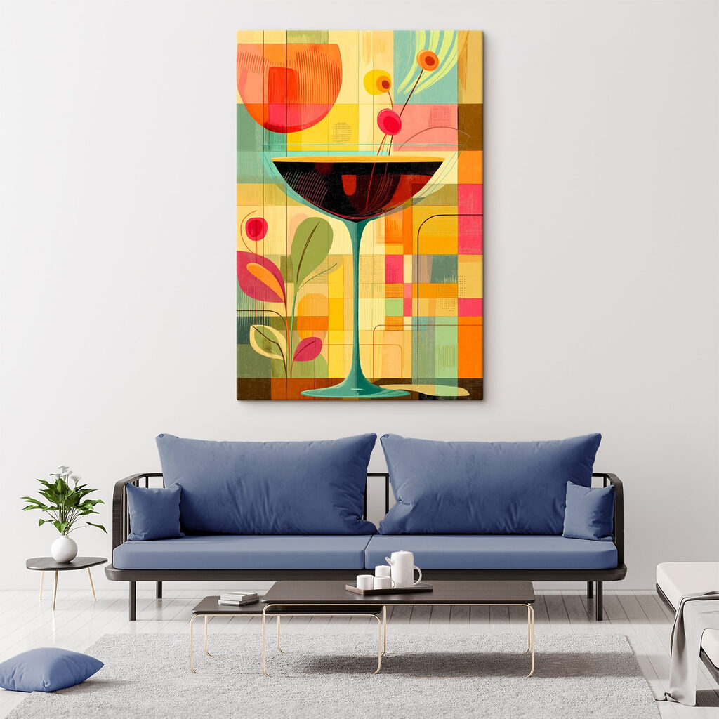 Wijnglas in kleurige geometrie — interieur 2