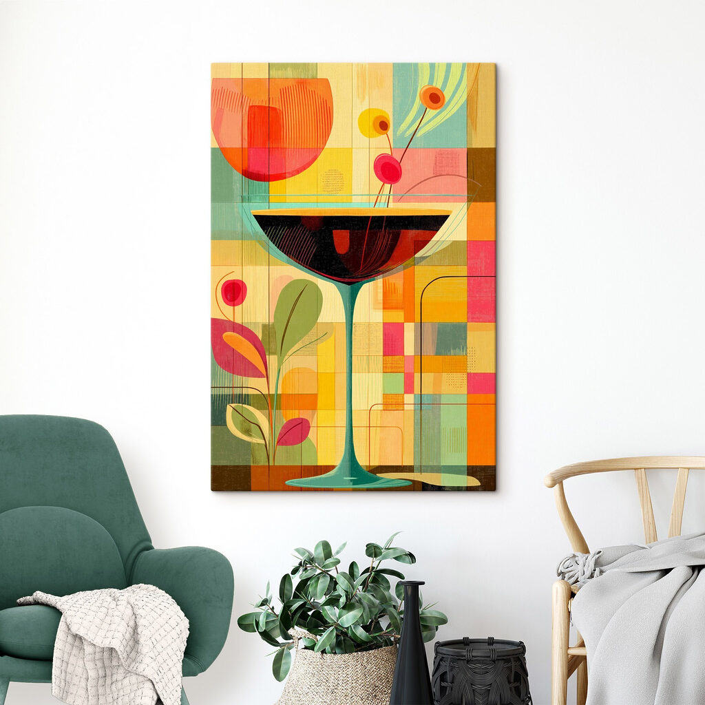 Wijnglas in kleurige geometrie — interieur 1