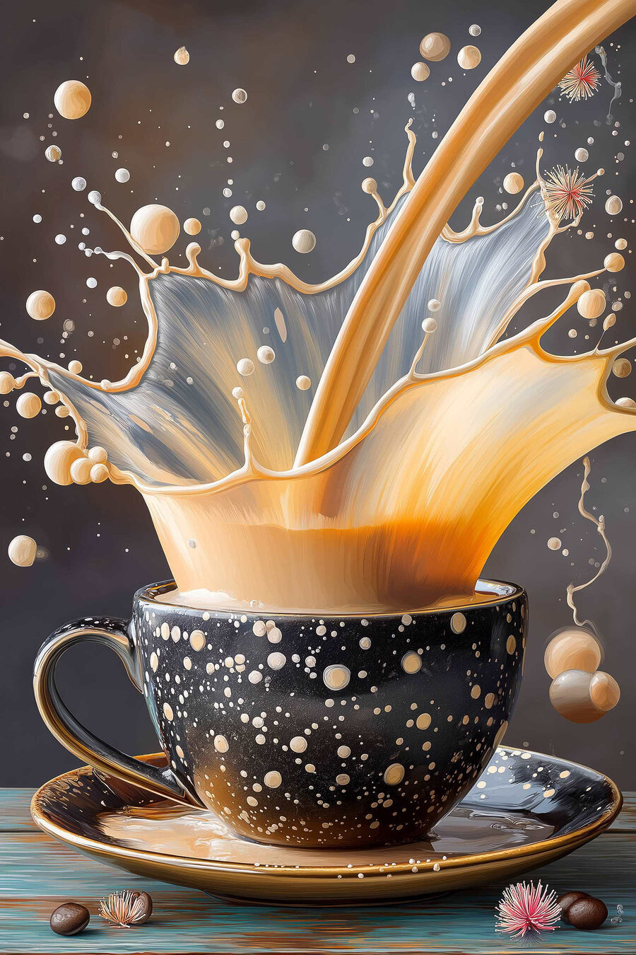 Melk spat uit koffiekop — volledig ontwerp