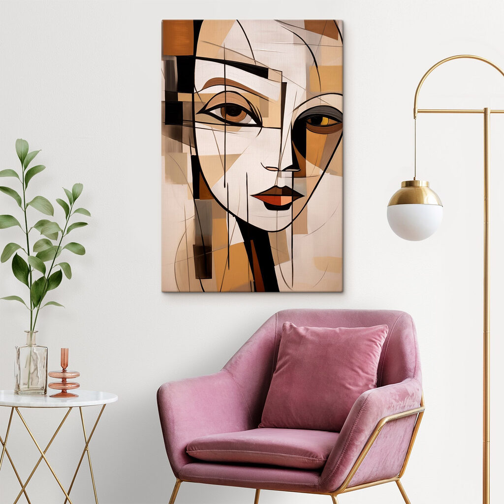 Vrouwengezicht tussen fijne vaklijnen — interieur 1