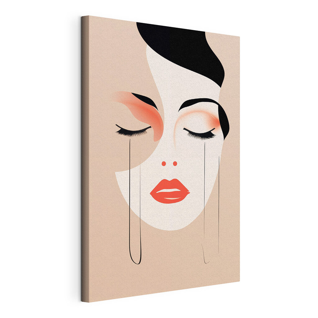 Roze lippen onder oogschaduw, gespannen canvas met doorlopende rand