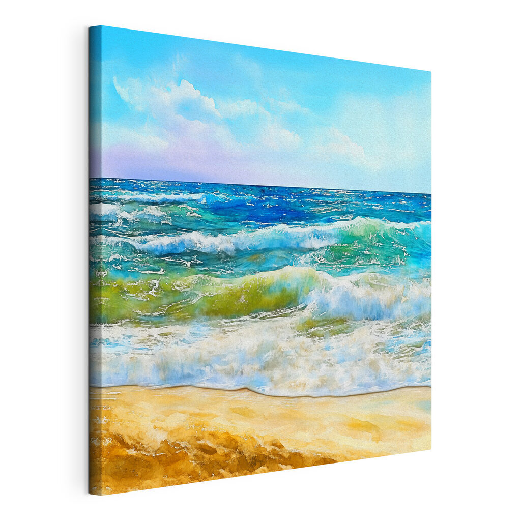 Zomergolven aan gouden zand, gespannen canvas met doorlopende rand