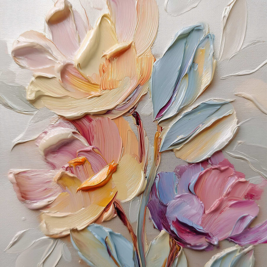 Pastelbloemen met brede verfranden — volledig ontwerp