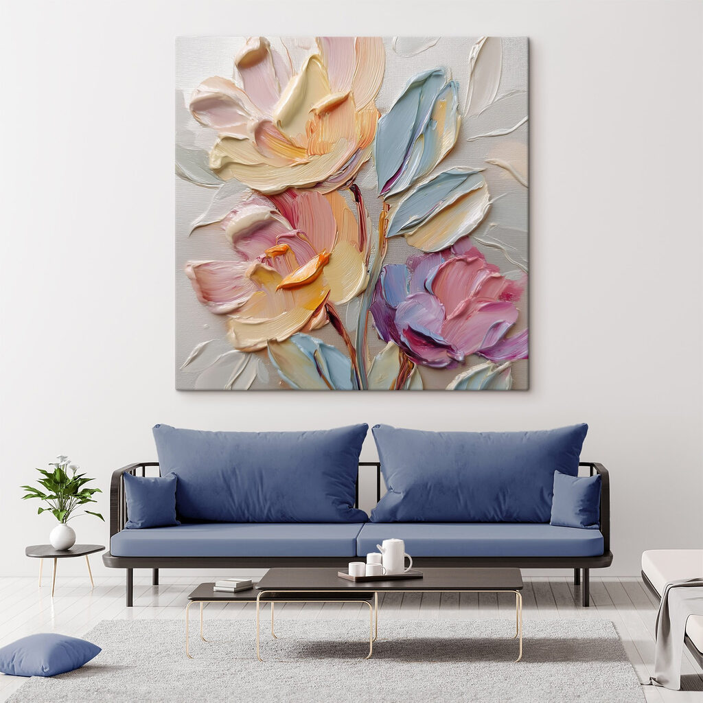Pastelbloemen met brede verfranden — interieur 1