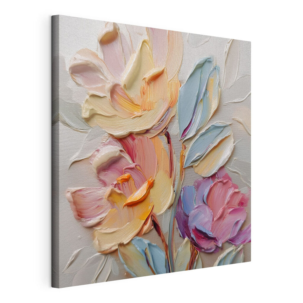 Pastelbloemen met brede verfranden, gespannen canvas met doorlopende rand