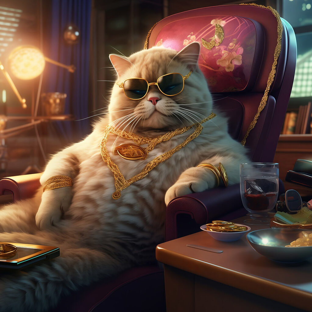 Stoere kat in fauteuil — volledig ontwerp