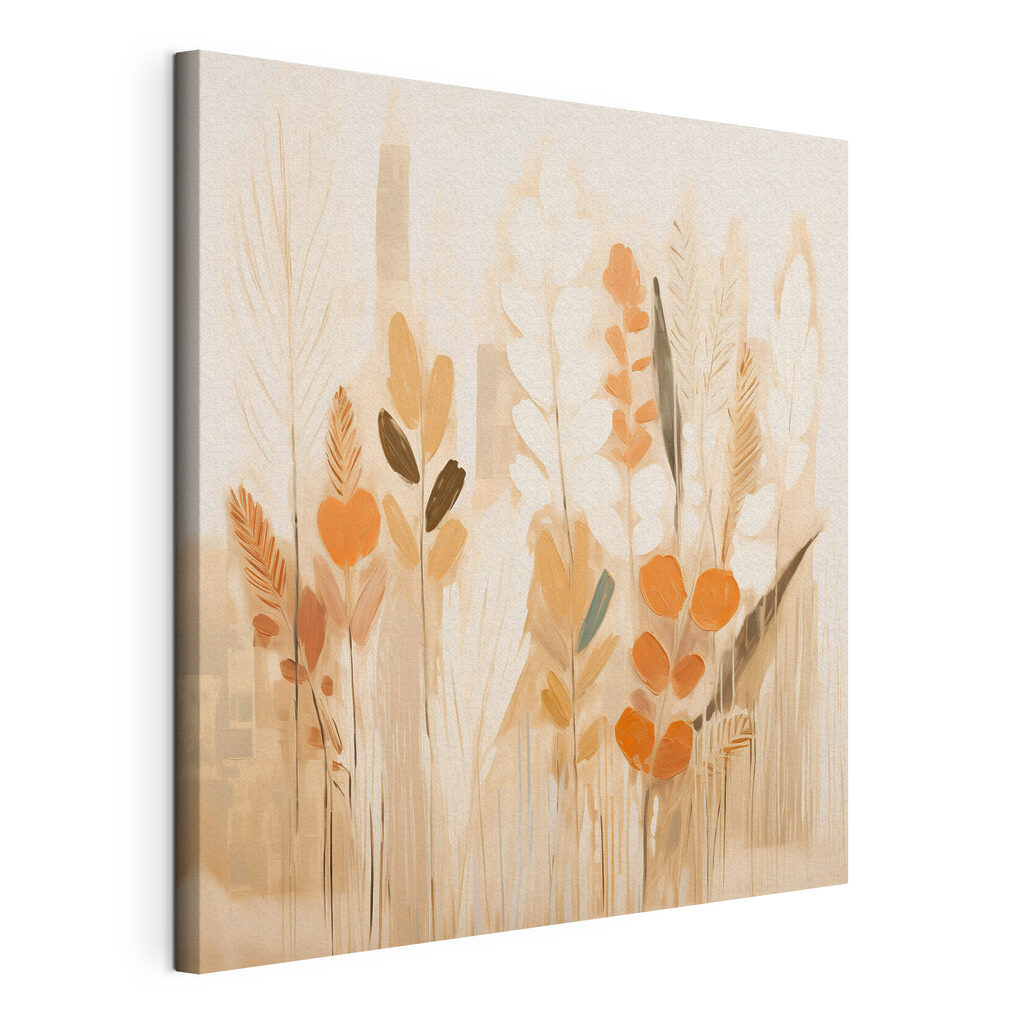 Droge stelen in pasteltinten, gespannen canvas met doorlopende rand