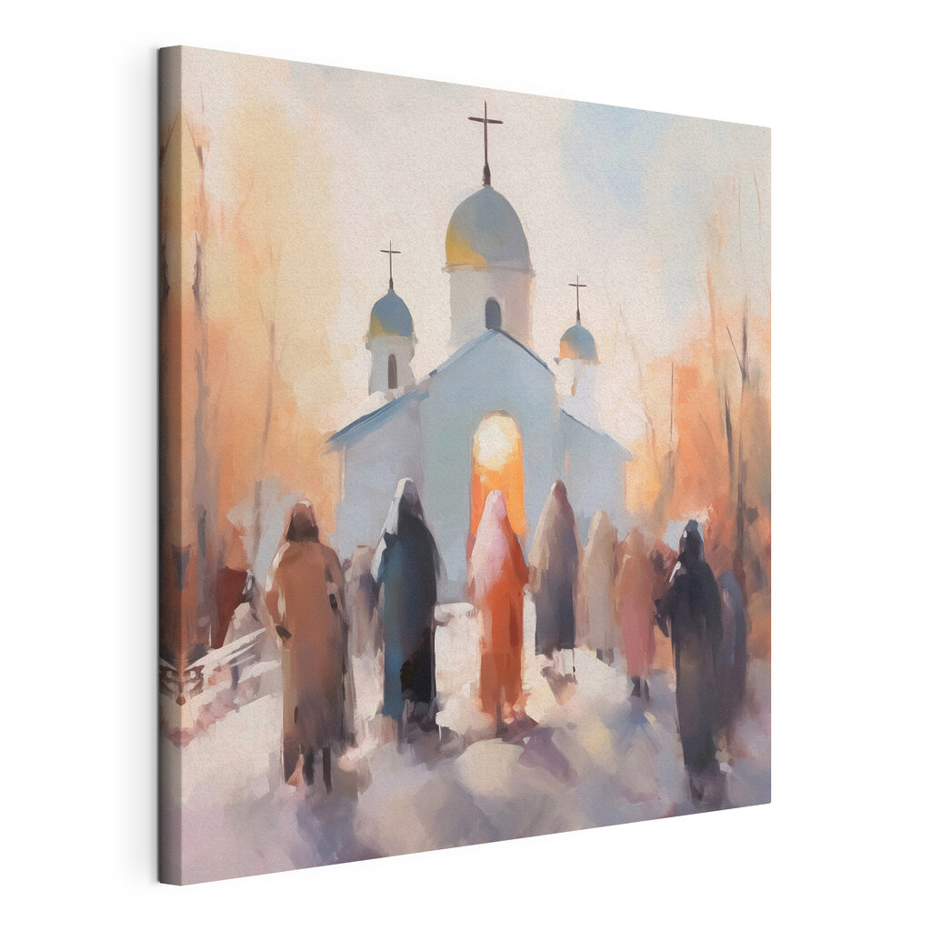Samen naar de koepelkerk, gespannen canvas met doorlopende rand