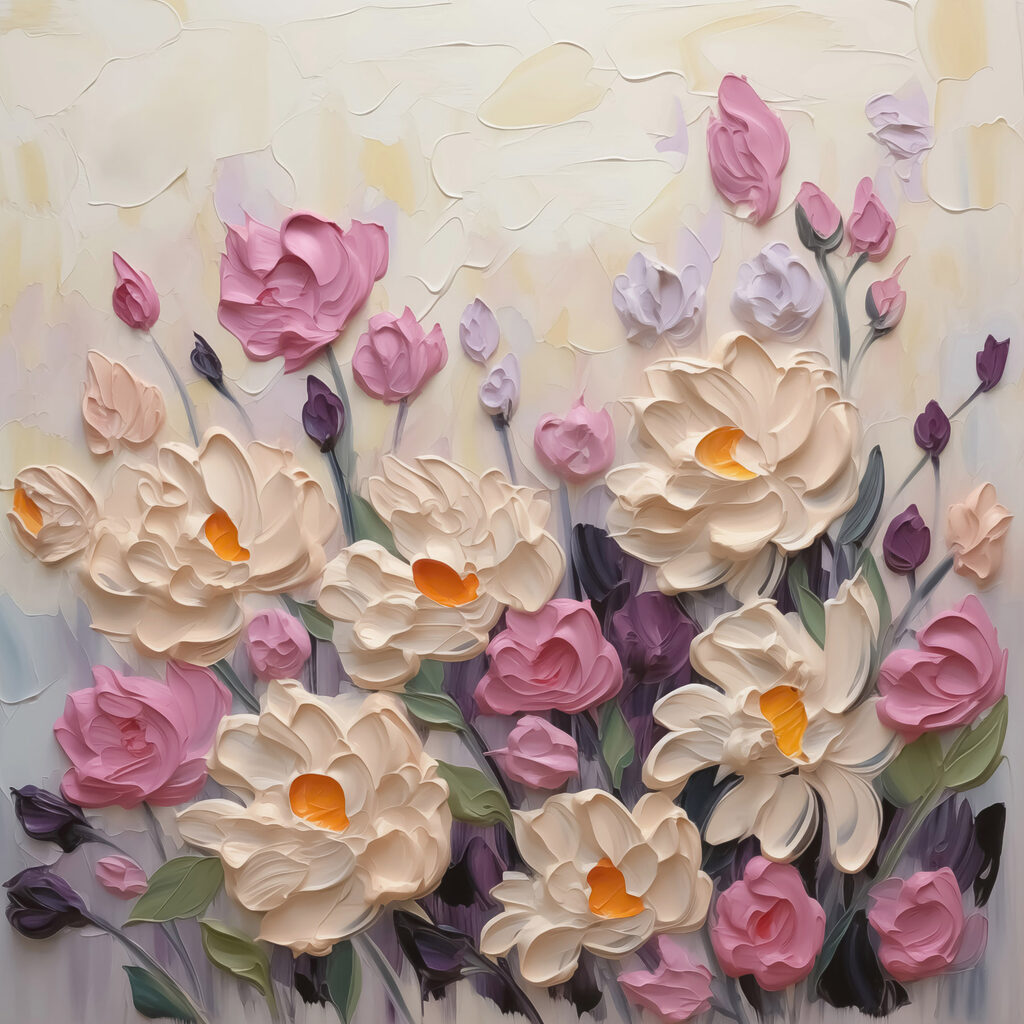 Roze bloemen in pastelflarden — volledig ontwerp