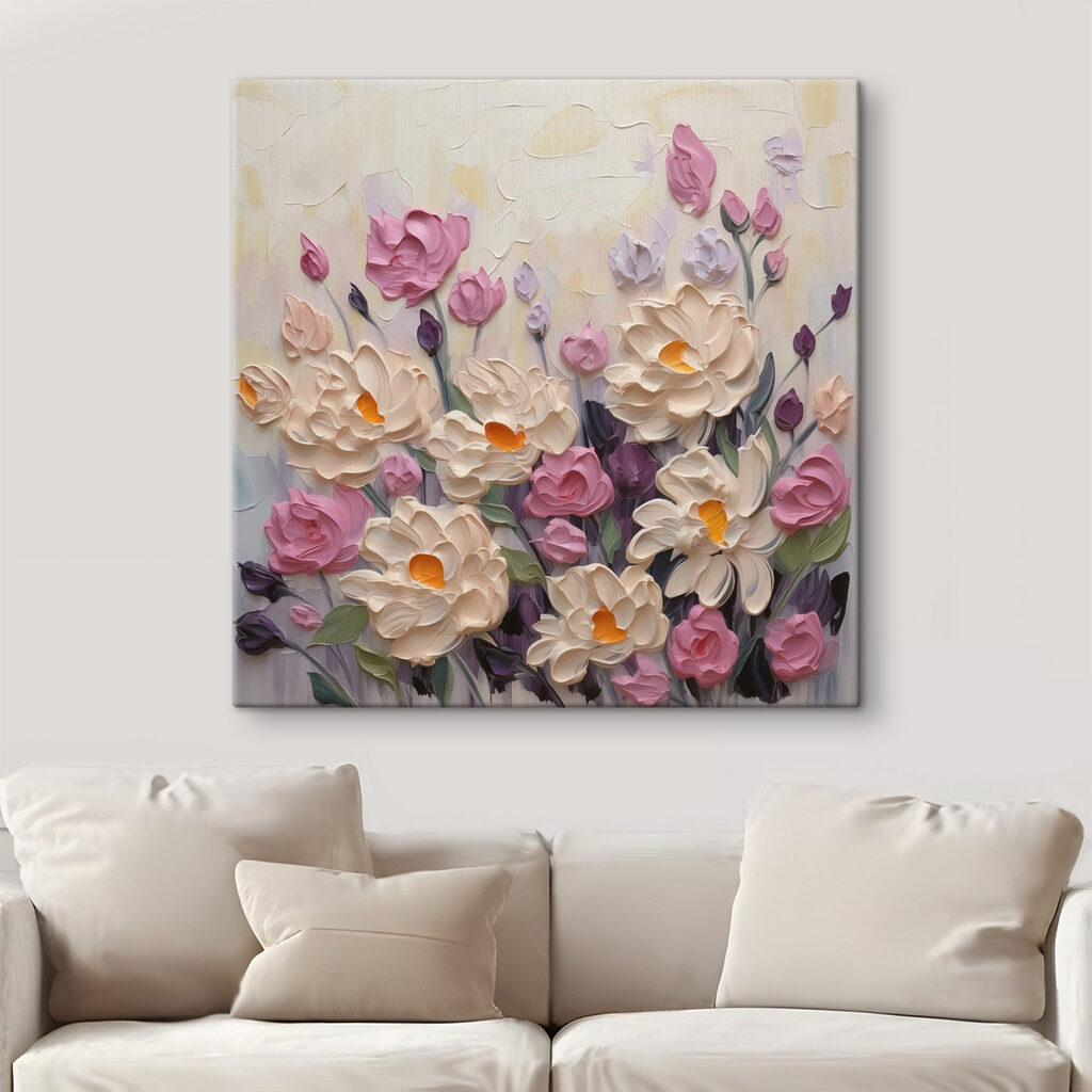 Roze bloemen in pastelflarden — interieur 1