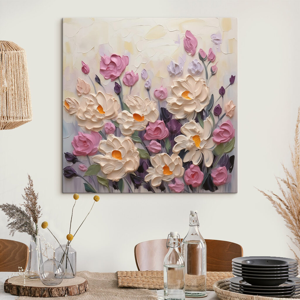 Roze bloemen in pastelflarden — interieur 2