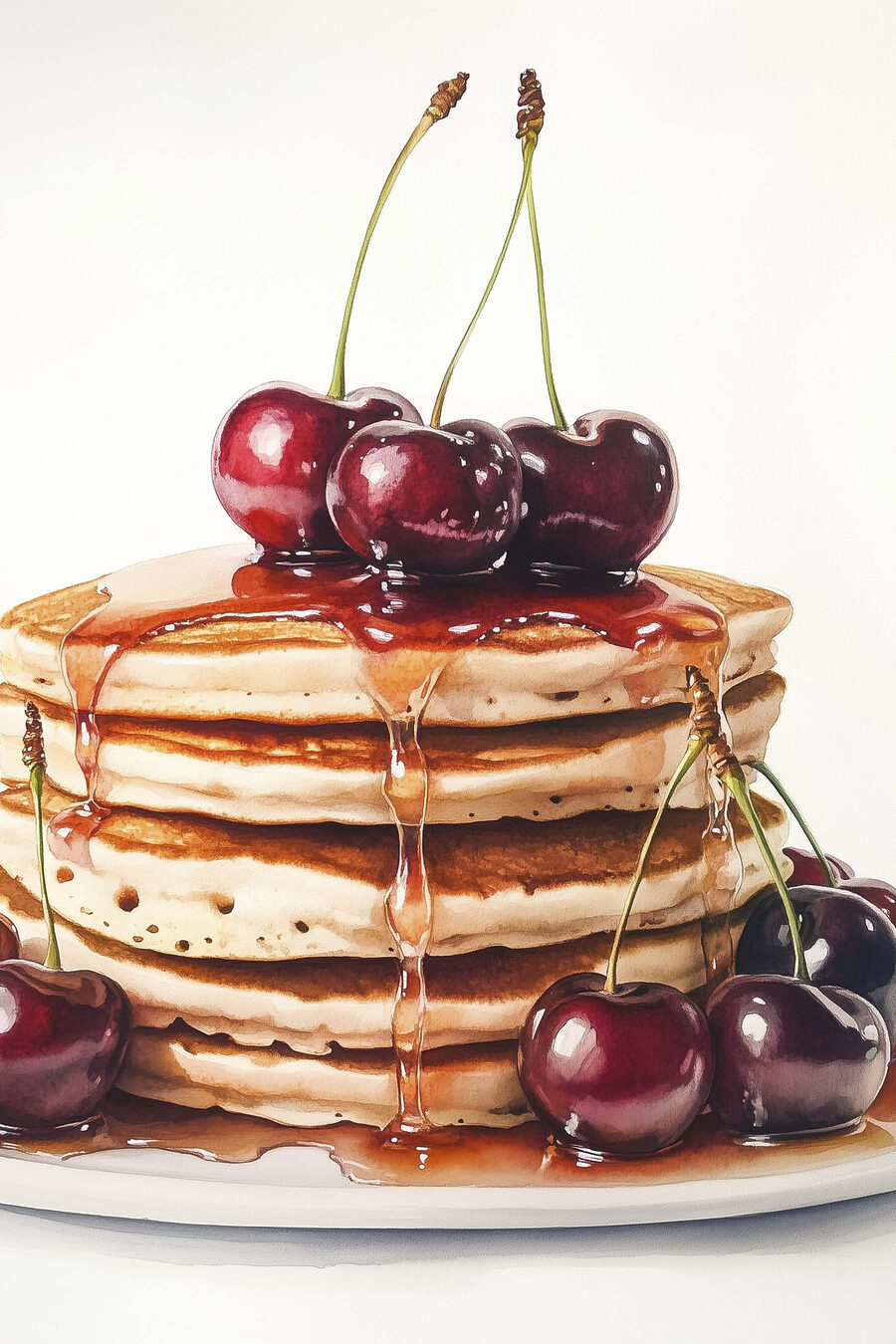 Pannenkoeken met glanzende kersen — volledig ontwerp