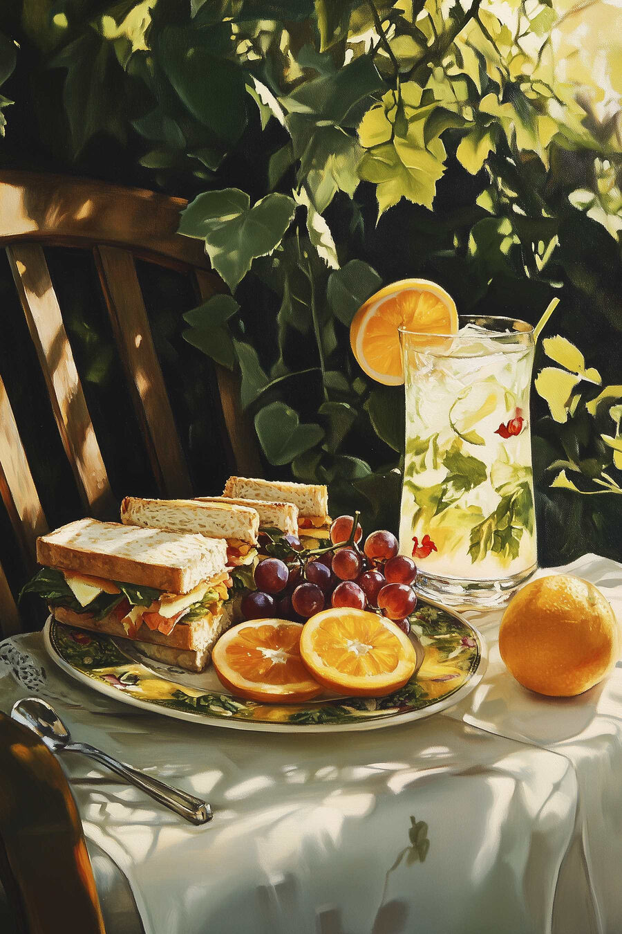 Tuinlunch met koele citrusdrank — volledig ontwerp